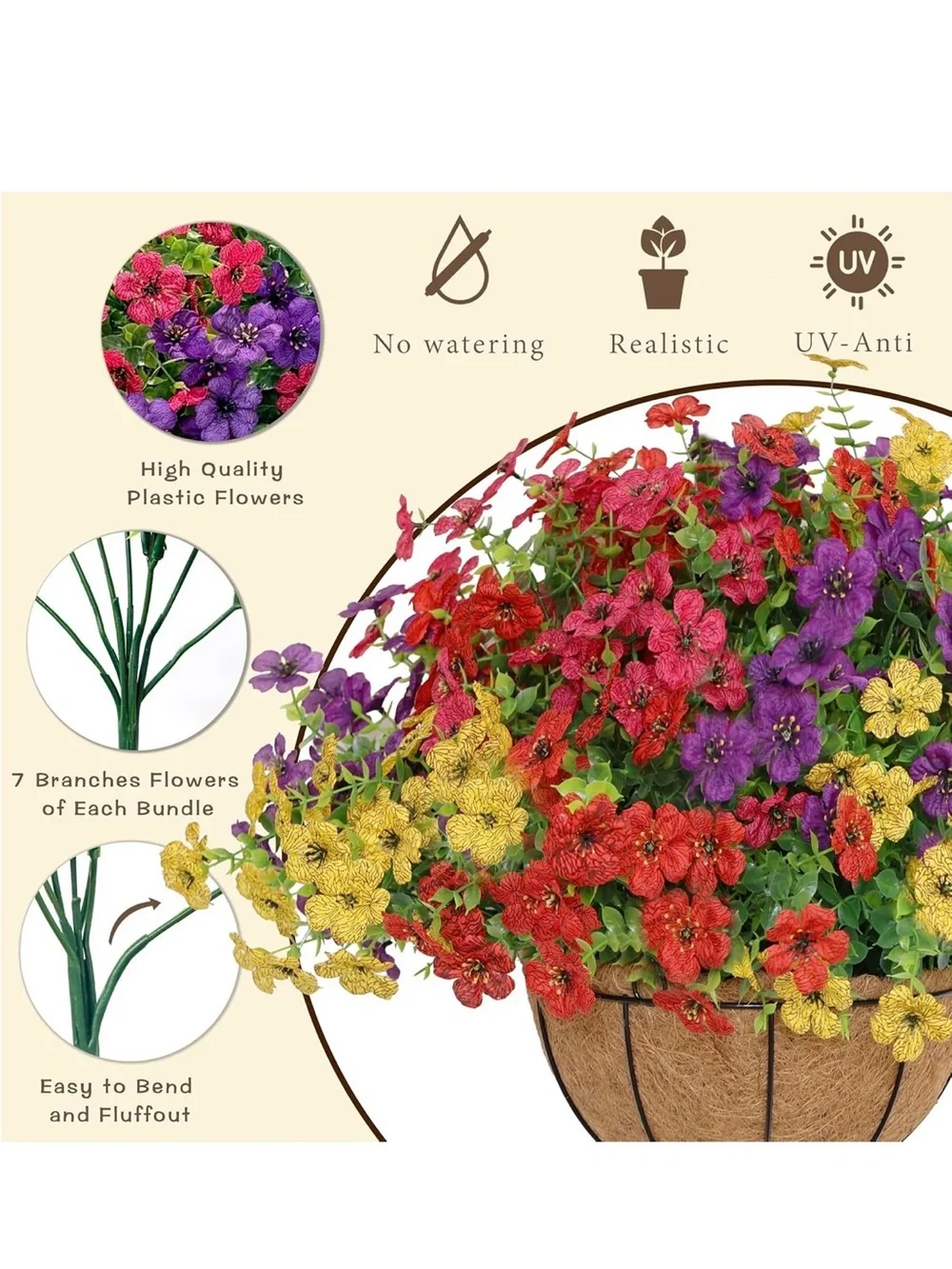 Outdoor Decorative Hanging Basket with Multicolor Flowers